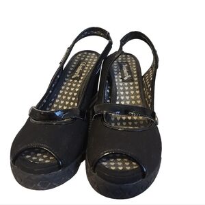 Skechers Peep Toe Black & White Sling Bach Women's Wedge Size 7